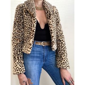 Velvet by Graham and Spencer cropped leopard faux fur coat